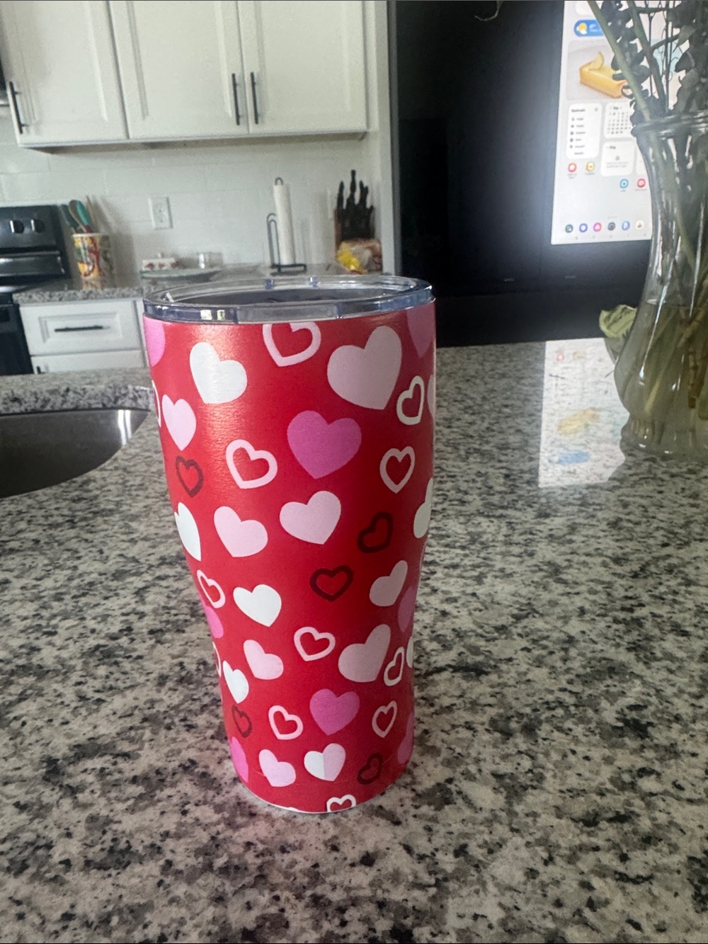Red Heart Pattern Insulated Travel Tumbler - Double Wall